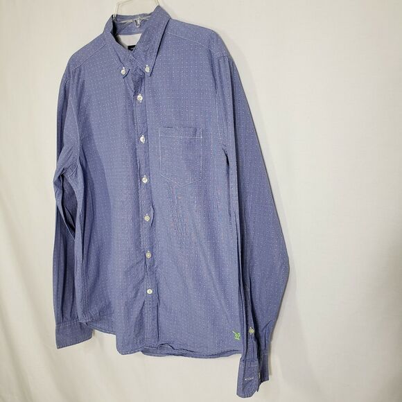 American Eagle Outfitters Men's Shirt Medium Polka Dot Button Down Blue Pocket - Picture 5 of 12